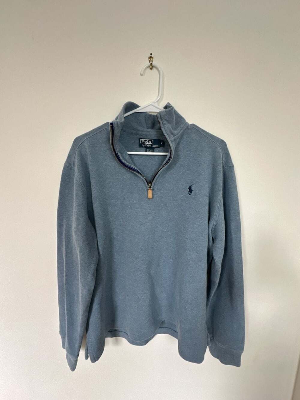 Men's Polo by Ralph Lauren Light Blue 1/4 Zip Knit Pullover Sweater